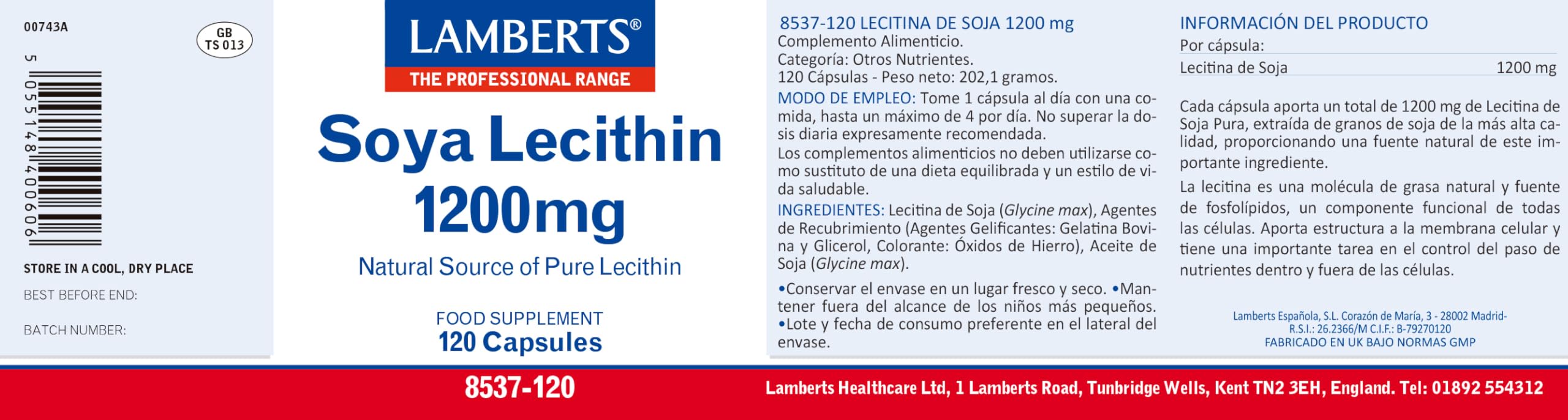 Lamberts Soya Lecithin Capsules 1200mg QTY 120 Capsules