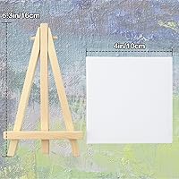 Vista 3 de Juego de 4 mini lienzos para pintar con caballete, 3 x 3 pulgadas, paneles de lienzo blanco estirados en blanco, caballetes de madera, lienzo
