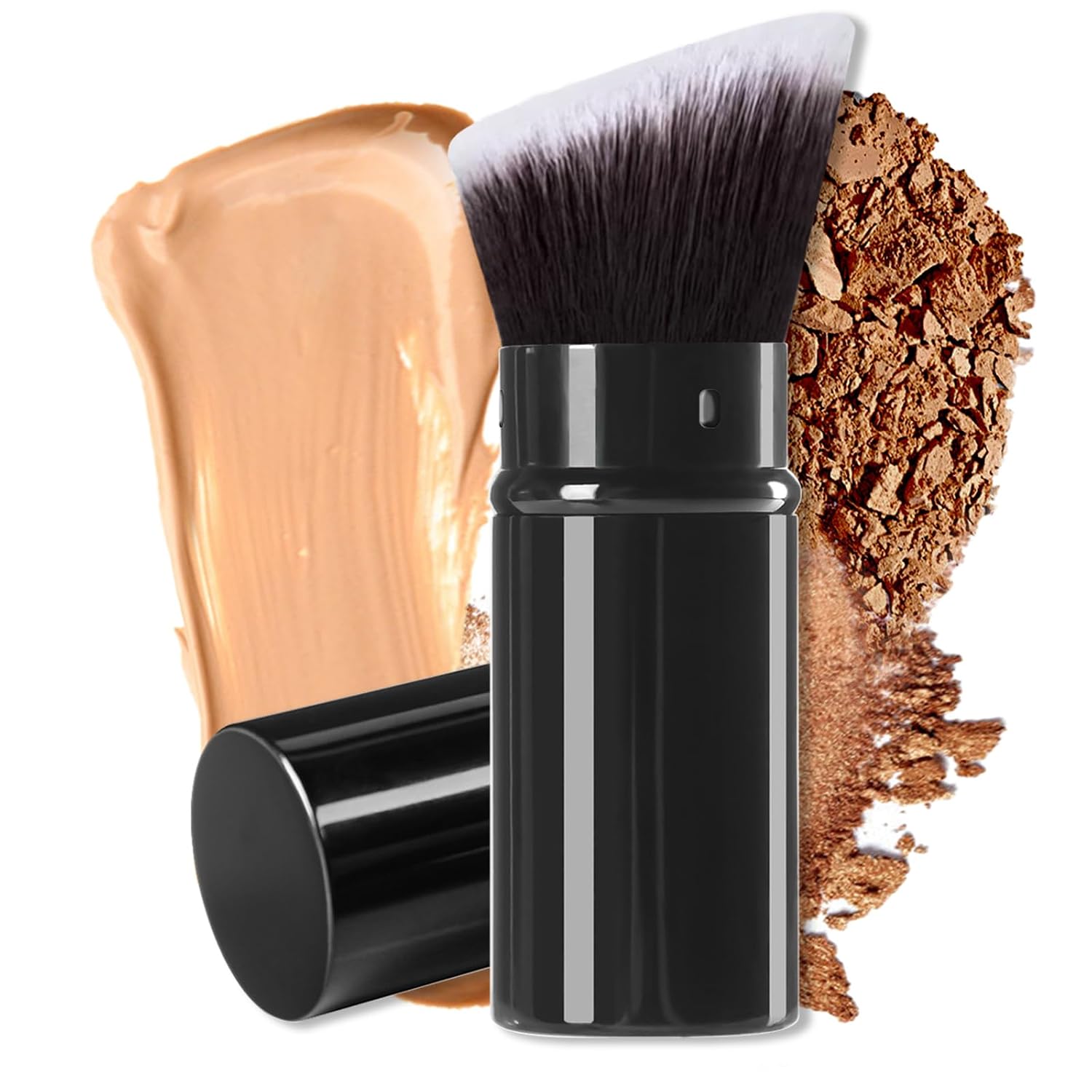 Keriloo Kabuki Makeup Brush Retractable, Angle Travel Powder Foundation Makeup Brush Face Blush Brushes for Blending Liquid, Bronzer, Buffing, Sunscreen,Flawless Cosmetics