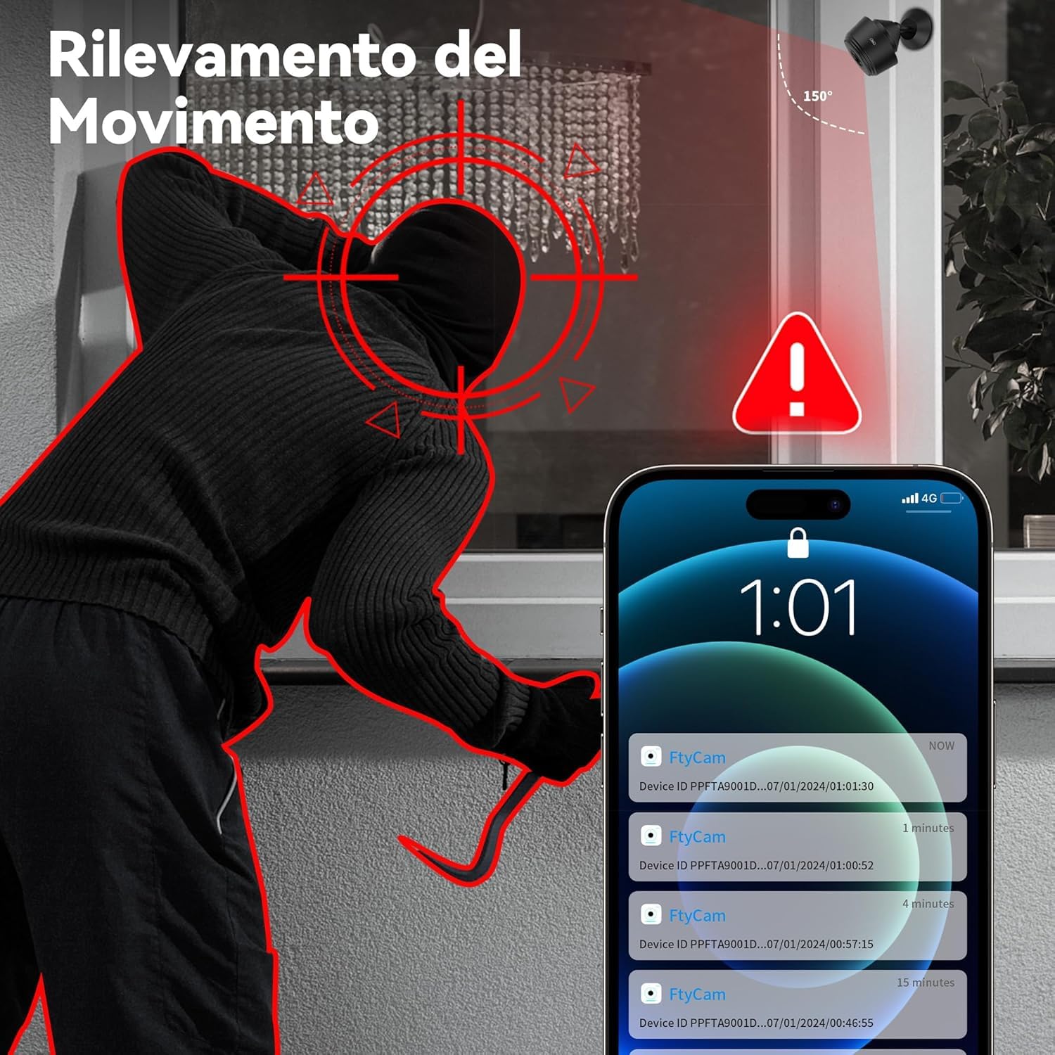 Générique Telecamera WiFi 1080P HD di Sorveglianza interna/esterna senza fili, telecamera di sorveglianza portatile con visione notturna IR, rilevamento del movimento