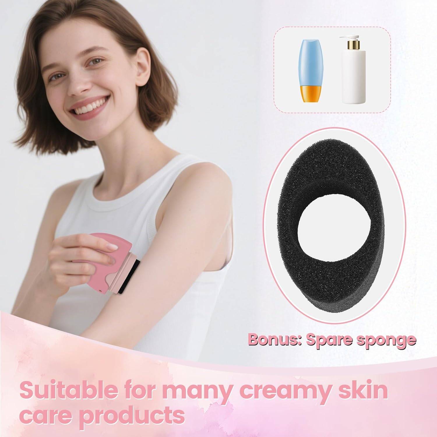 Sunscreen Applicator with Roller Ball & Sponge, Refillable Travel Size Lotion Applicator for Kids & Adults, Portable Mess-Free Sunscreen Applicator with Floral Lanyard | 2-in-1 Roller Ball & Sponge Design • Refillable Travel Size • Mess-Free Sunscreen Application • Floral Lanyard • Pink