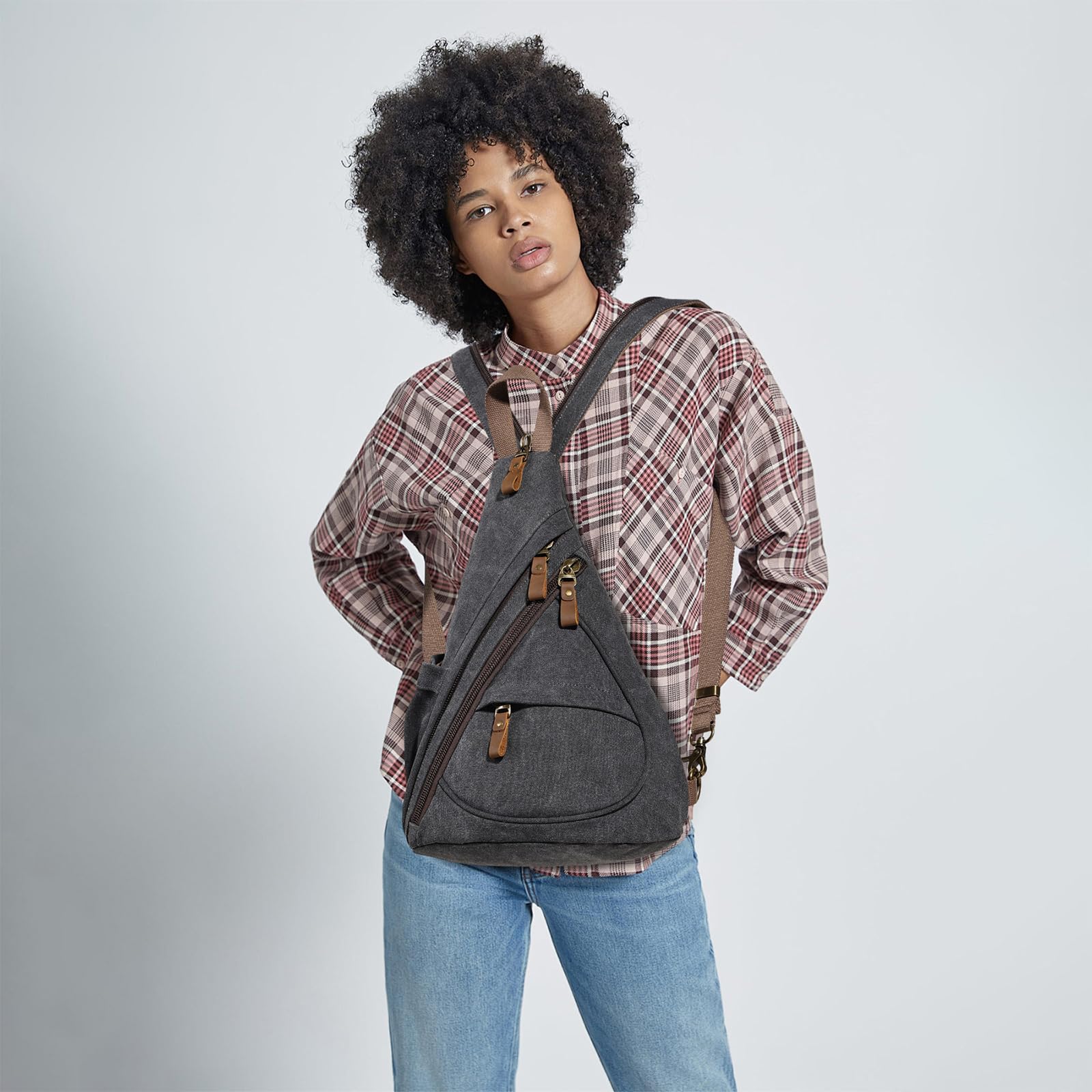 KL928 Canvas Sling Bag Rucksack Damen und Herren – Schulterrucksack Umhängetasche Crossbag Verstellbarem Schultergurt Perfekt für Outdoorsport, Wandern, Radfahren, Bergsteigen, Reisen