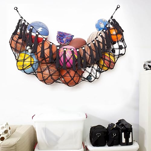 Miniatura 5 de Hamaca de red de almacenamiento de pelotas deportivas para garaje, cesta colgante, red organizadora para baloncesto, voleibol, fútbol, estante de