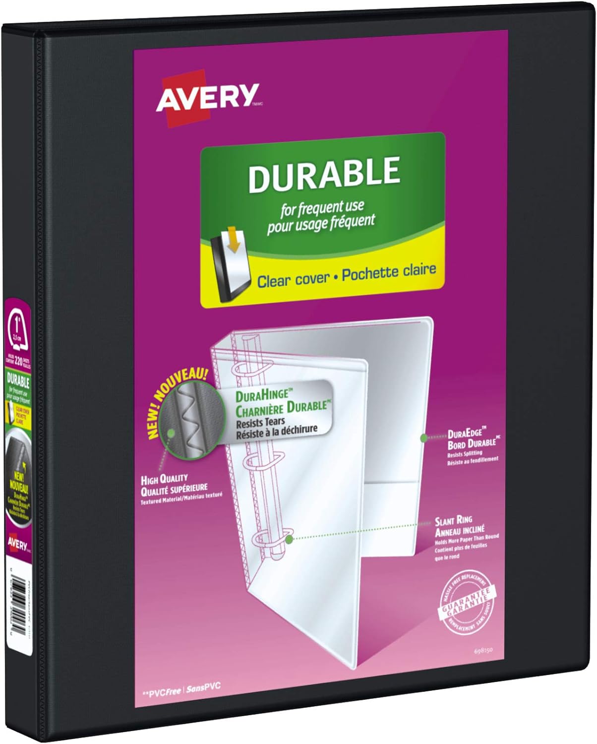 Avery Durable View Binder, 1" Slant Rings, 220 Sheet Capacity, 3 Ring
