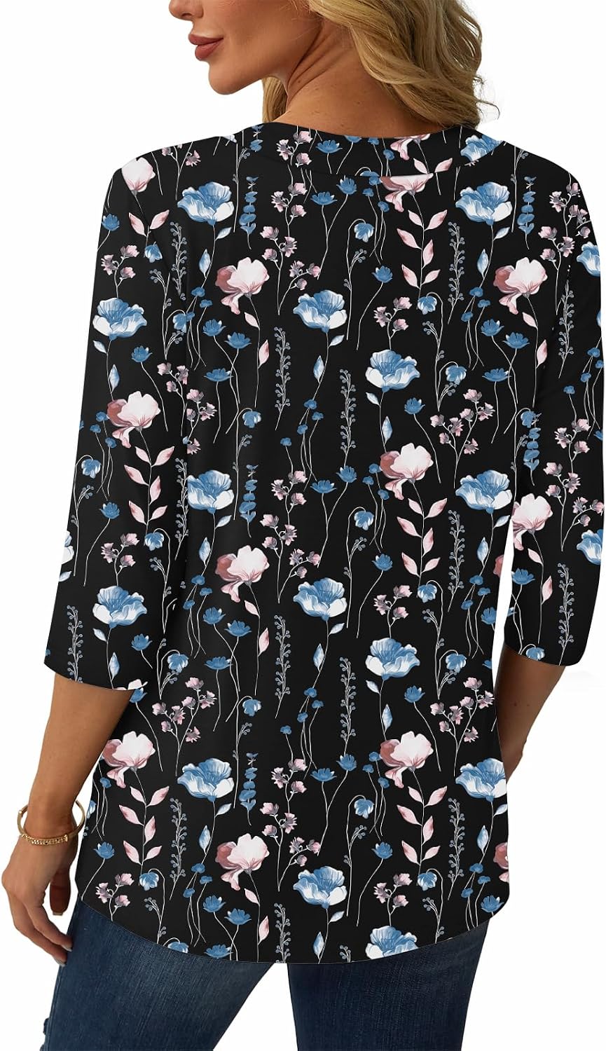 3/4 Length Sleeve Womens Tops V Neck Casual Tunic Loose Fit Basic Shirts Trendy Tops for Women 2026 thumbnail