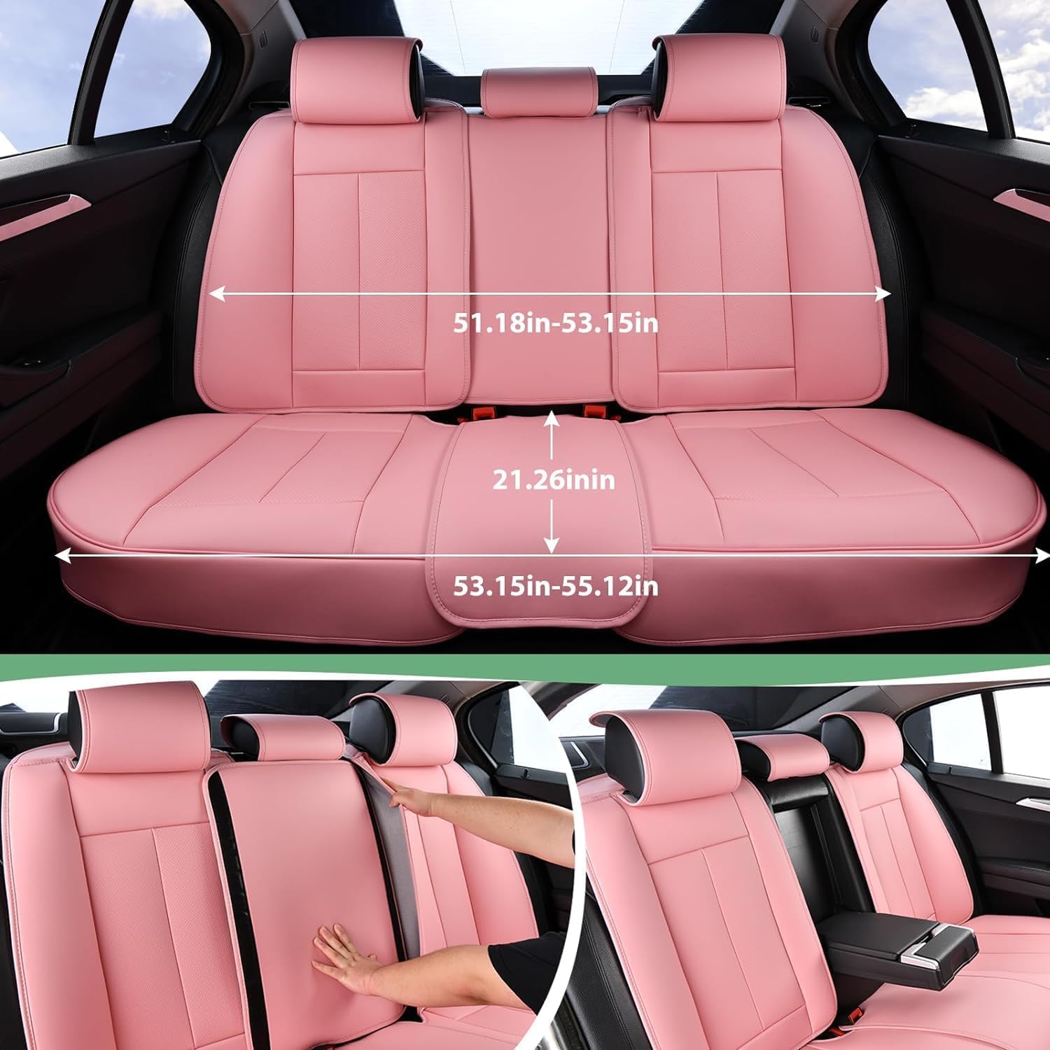 Car Seat Covers, Nappa Leather Car Seat Covers, Waterproof Automotive Seat Covers with Airbag Compatible, Universal Car Seat Protector Fit for Most SUV Sedans Trucks (Pink, Front)