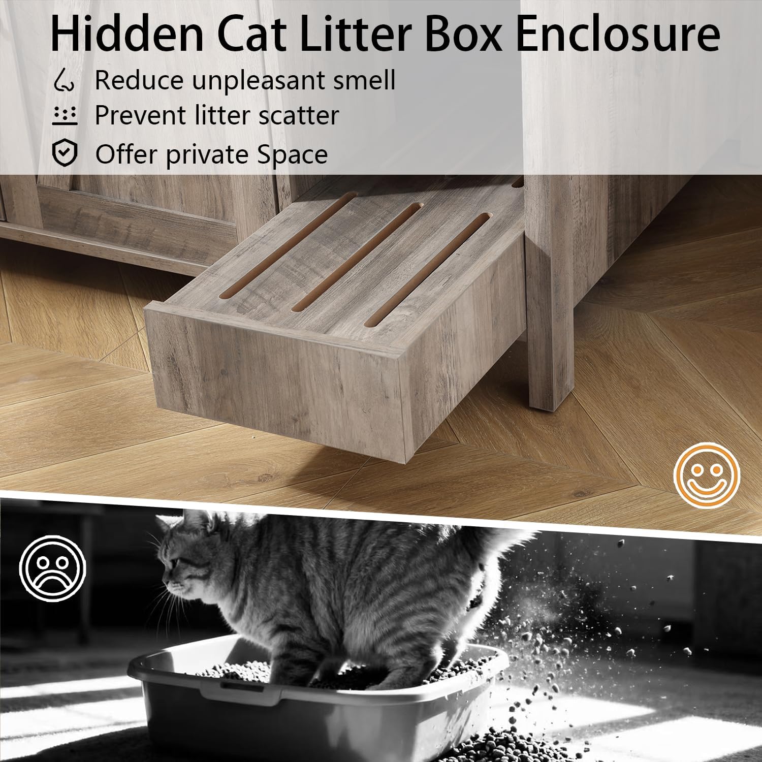Litter Enclosure with Litter Collector, Litter Cabinet with Dog-Proof Adjustable Shelf, for Placing Cat Robot 3/4, Power Outlet (Grey)