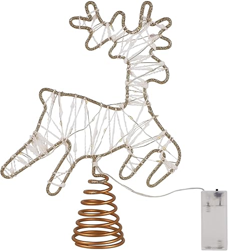 Miniatura 7 de Juegoal Decoración para árbol de Navidad con reno iluminado, adornos de metal con purpurina para árbol de árbol de Navidad con 30 luces LED blancas