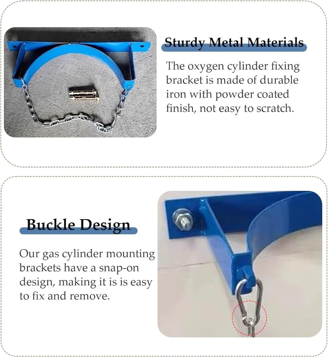 Soporte de Pared para bombonas de oxígeno - Soporte Resistente para Tanques de Gas con Cadenas de Seguridad para bombonas de O2, nitrógeno y acetileno - Perforado previamente para una fácil