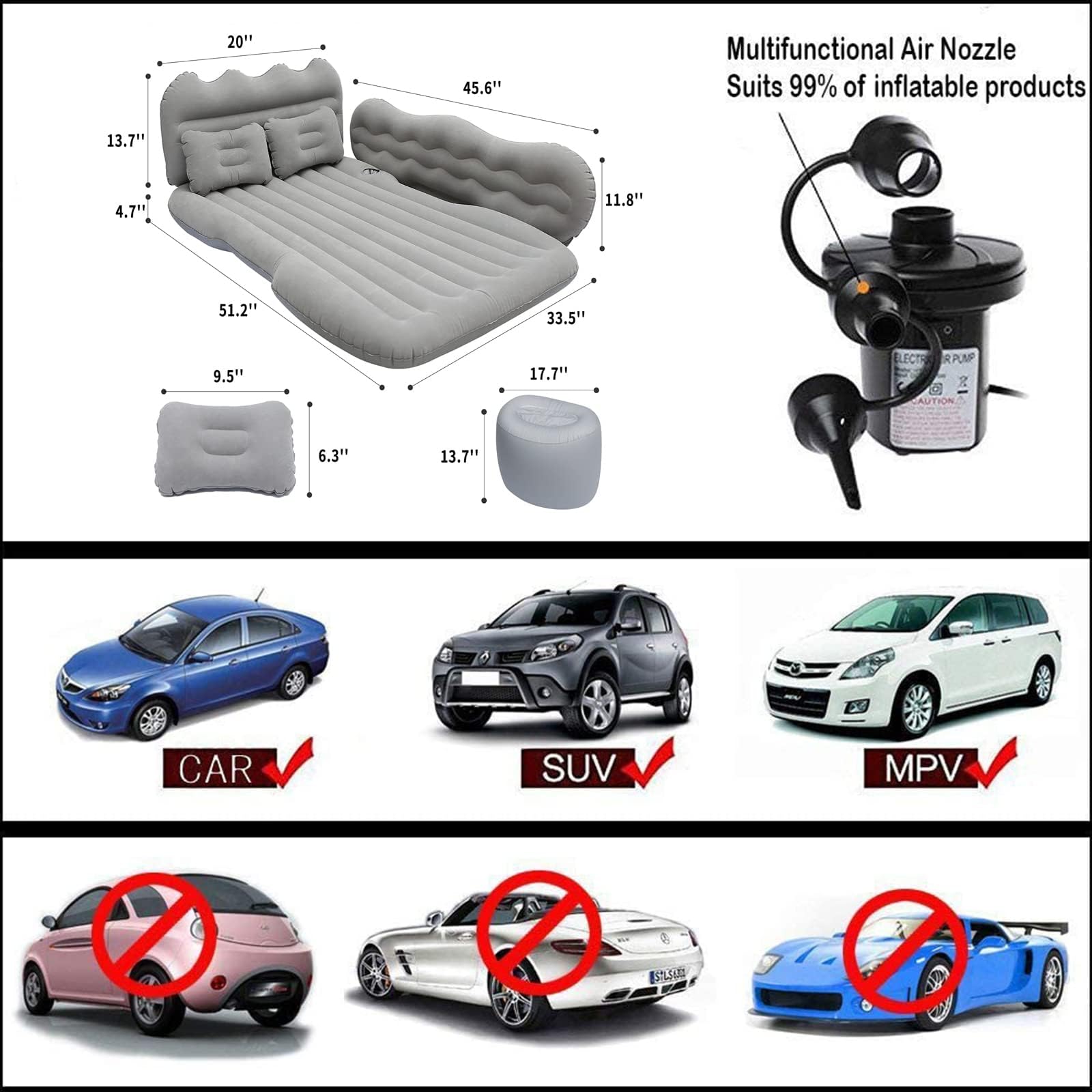 FALMDCQ Compatible with Range Rover (L322) 2010-2012, Car Inflatable Mattress Outdoor Camping Back Seat Air Bed Cushion with Air Pump Portable Travel Tool,M