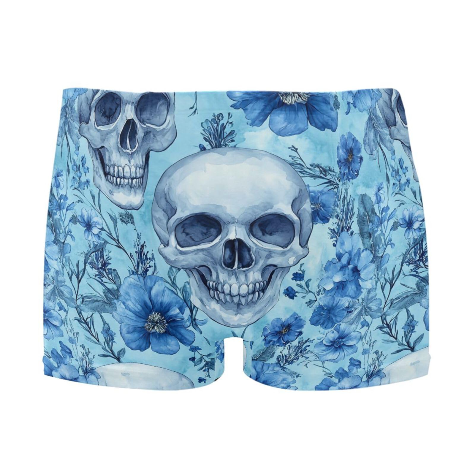 UMIRIKO Gothic Skull Bule Flower Men Swim Brief Square Leg Swimsuit Swimwear Bathing Suits for Men M 202c0044