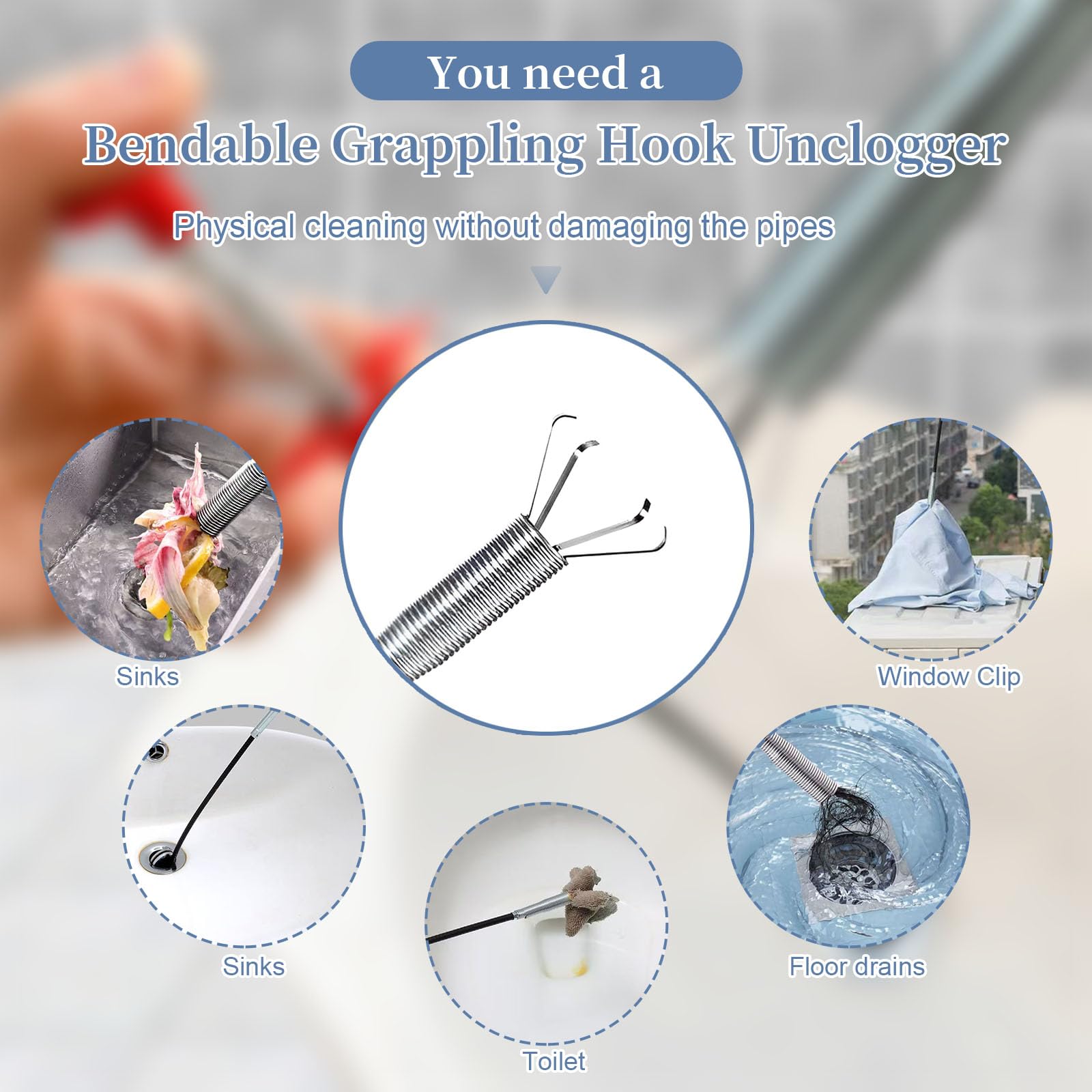 Fogna Spazzatura Clip, 1 Piece Gripper Flessibile Artiglio Gripper Set Retractable Quattro-Prong Maniglia per Scarichi Lavello Vasca da Bagno Canali fognari Toilet
