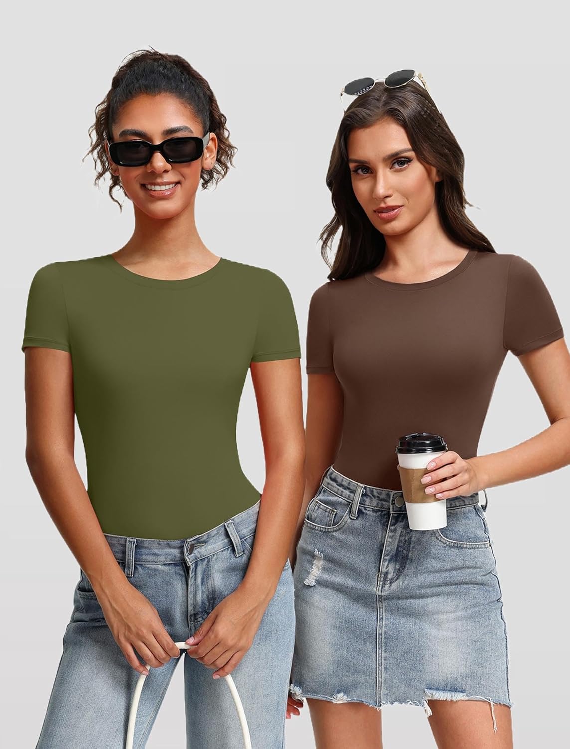Avidlove Women's Short Sleeve Bodysuit Crew Neck Thong Body Suits Basic T-shirts Body Suit Going Out Top Outfits