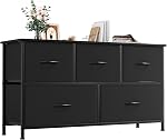 Somdot Dresser for Bedroom with 5 Drawers, Wide Storage Organizer Chest of Drawers with Fabric Bins for Living Room Closet Kids Bedside Nursery Laundry Entryway, Black Rustic Brown