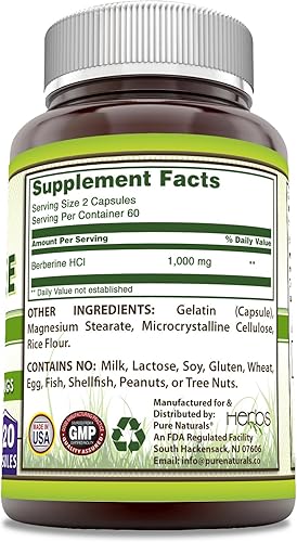Miniatura 2 de Pure Naturals Berberina 1000mg por porción 120 cápsulas Suplemento  Sin OMG  Sin gluten  Fabricado en Estados Unidos