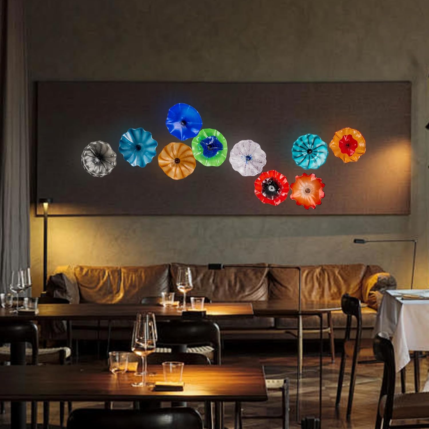 Hand Blown Art Glass Wall Decor, Unique Blown Glass Wall Plates, Murano Glass Decorative Plate for Kitchen, Staircase, Hallway, Living Room, Dining Table