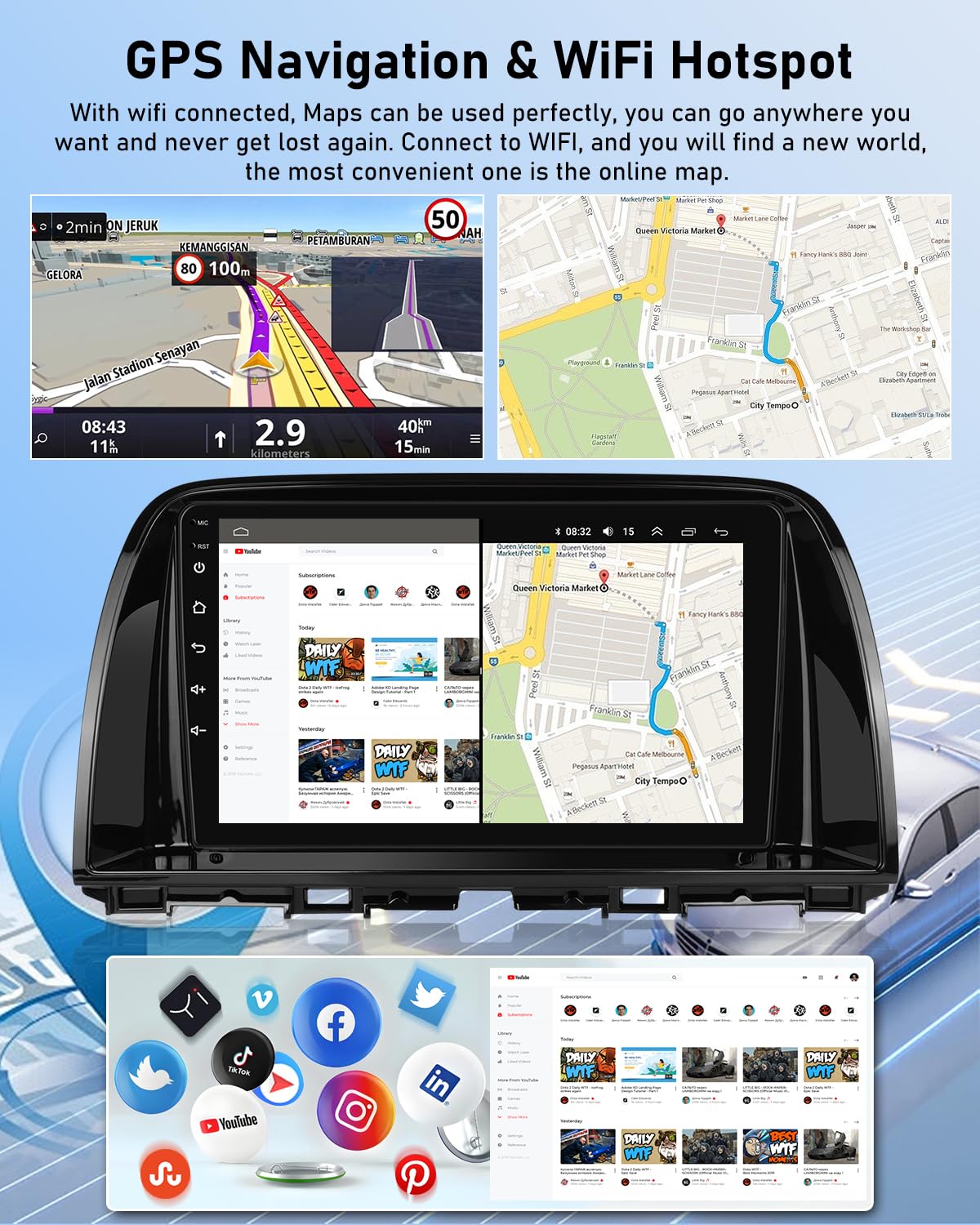 NHOPEEW Radio para Coche 2G+64G con Android para Mazda CX-5 2012-2016 - Carplay inalámbrico y Android Auto WiFi EQ GPS FM RDS + cámara de Marcha atrás AHD