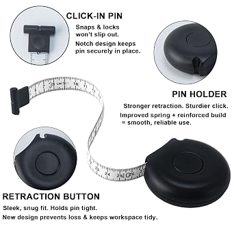 Tape Measure Body Measuring Tape 80inch/205cm Lock Pin Retract Tape Measure for Tailor Fitness Clothes Sewing Handcrafts Weight Loss Body Measurement