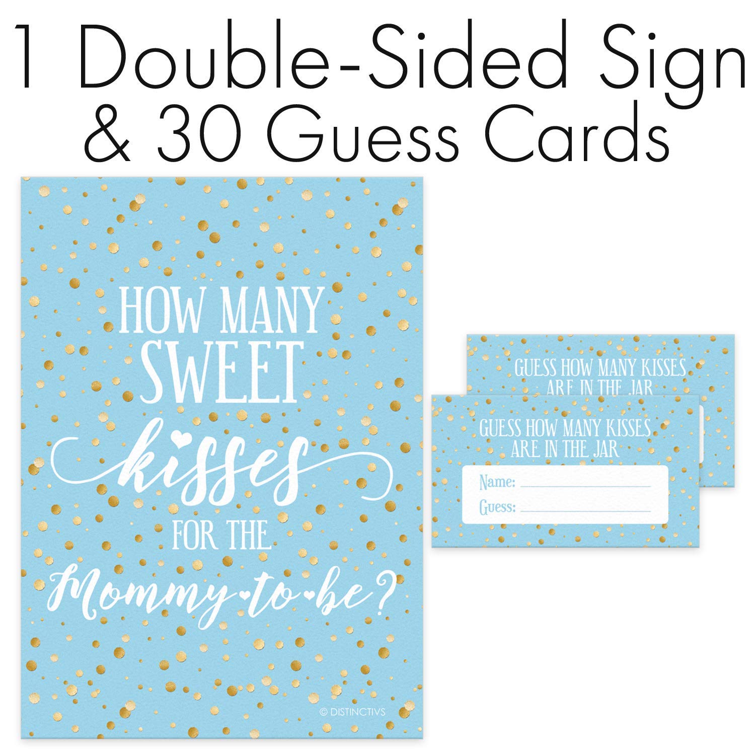 How Many Kisses Baby Shower Game Blue and Gold (Sign with Cards) Buy