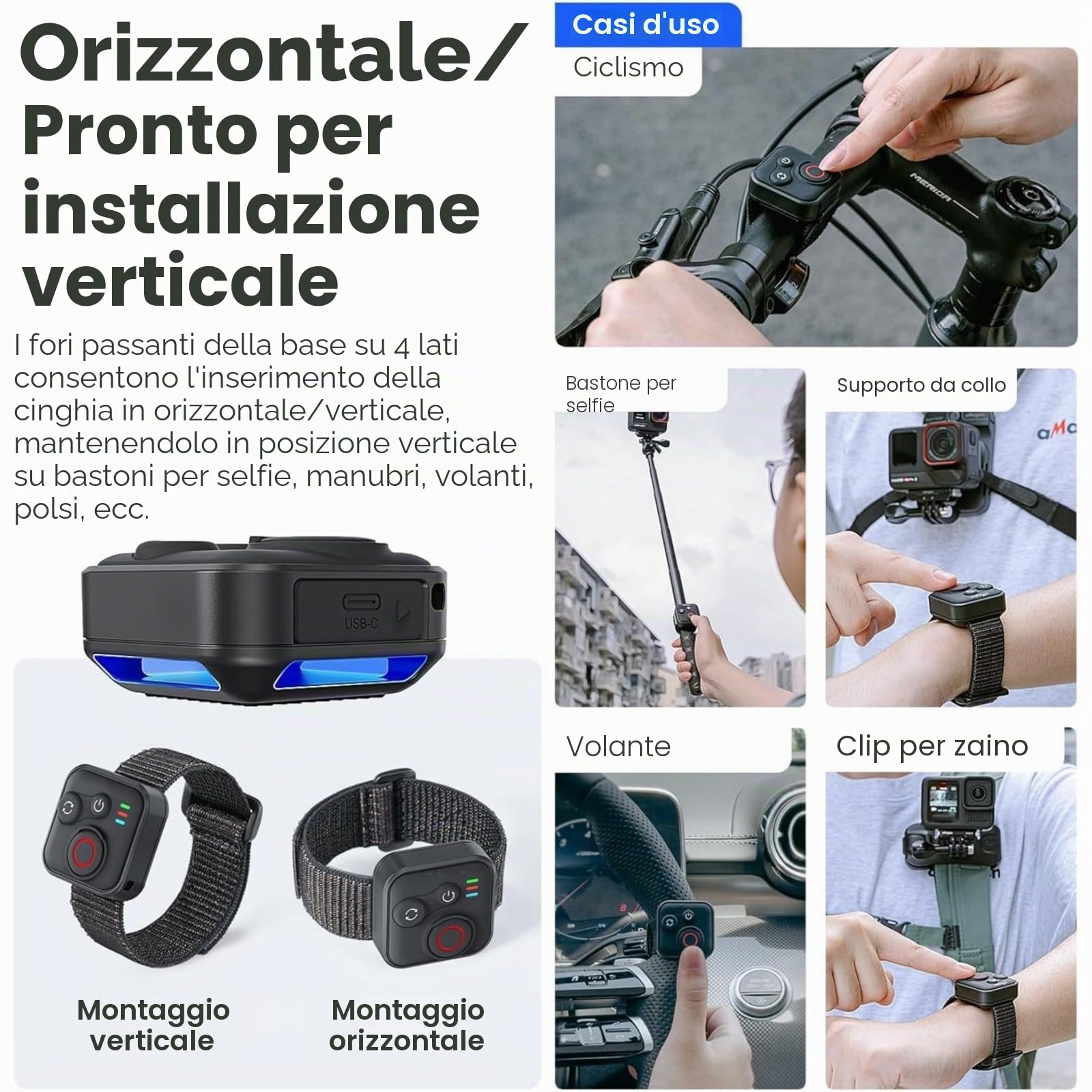 Telecomando Bluetooth Per Insta360 X5/X4/X3/X2, GO 3S, ACE Pro – Portata 50m, Batteria 96 Ore, Impermeabile