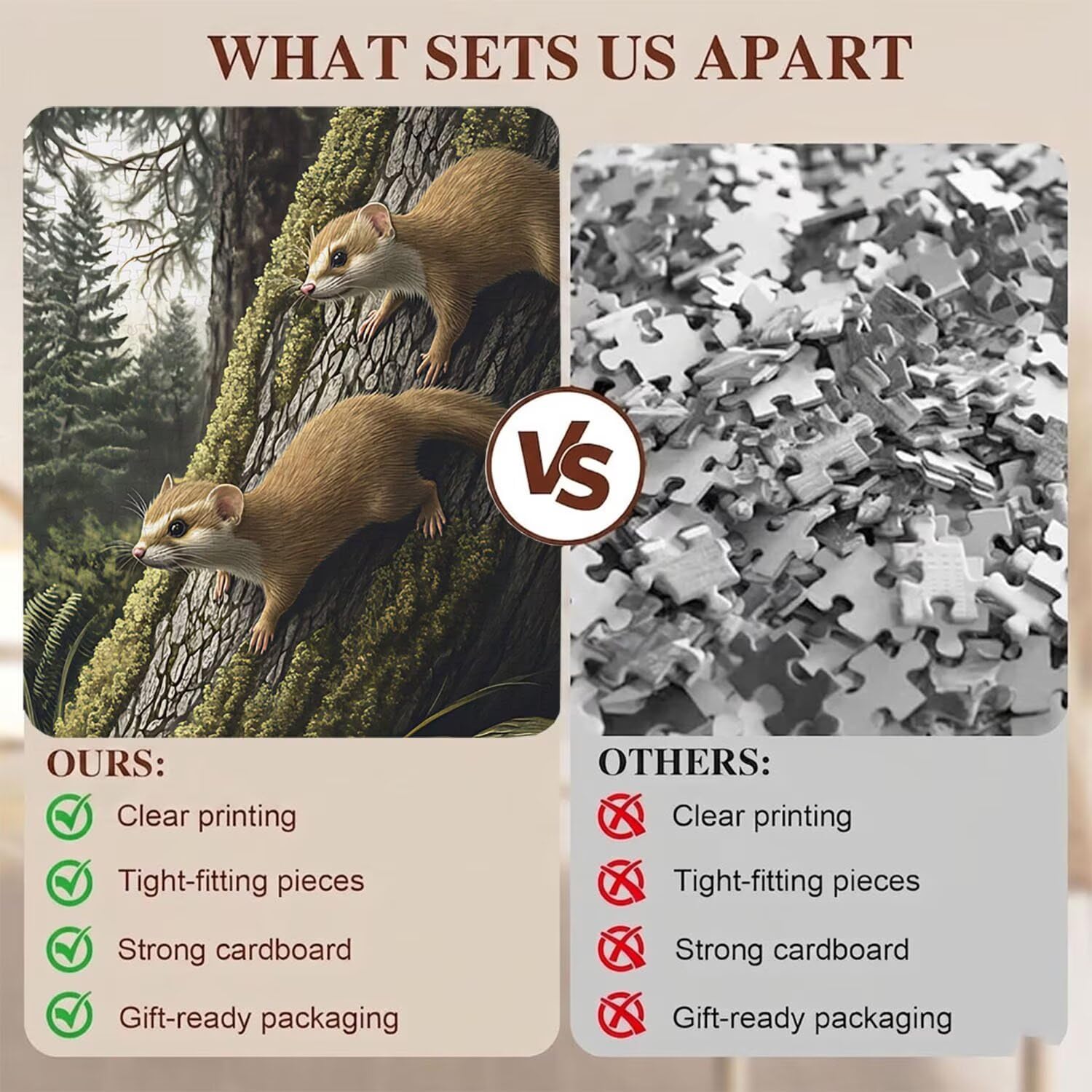 Puzzle 1500 elementów dla dorosłych, trudne wyzwanie puzzle, format 87 x 57 cm, kolorowe drewniane puzzle dla relaksu, rodzinna gra planszowa, niemożliwa klasyczna układanka las zwierzę f0-853