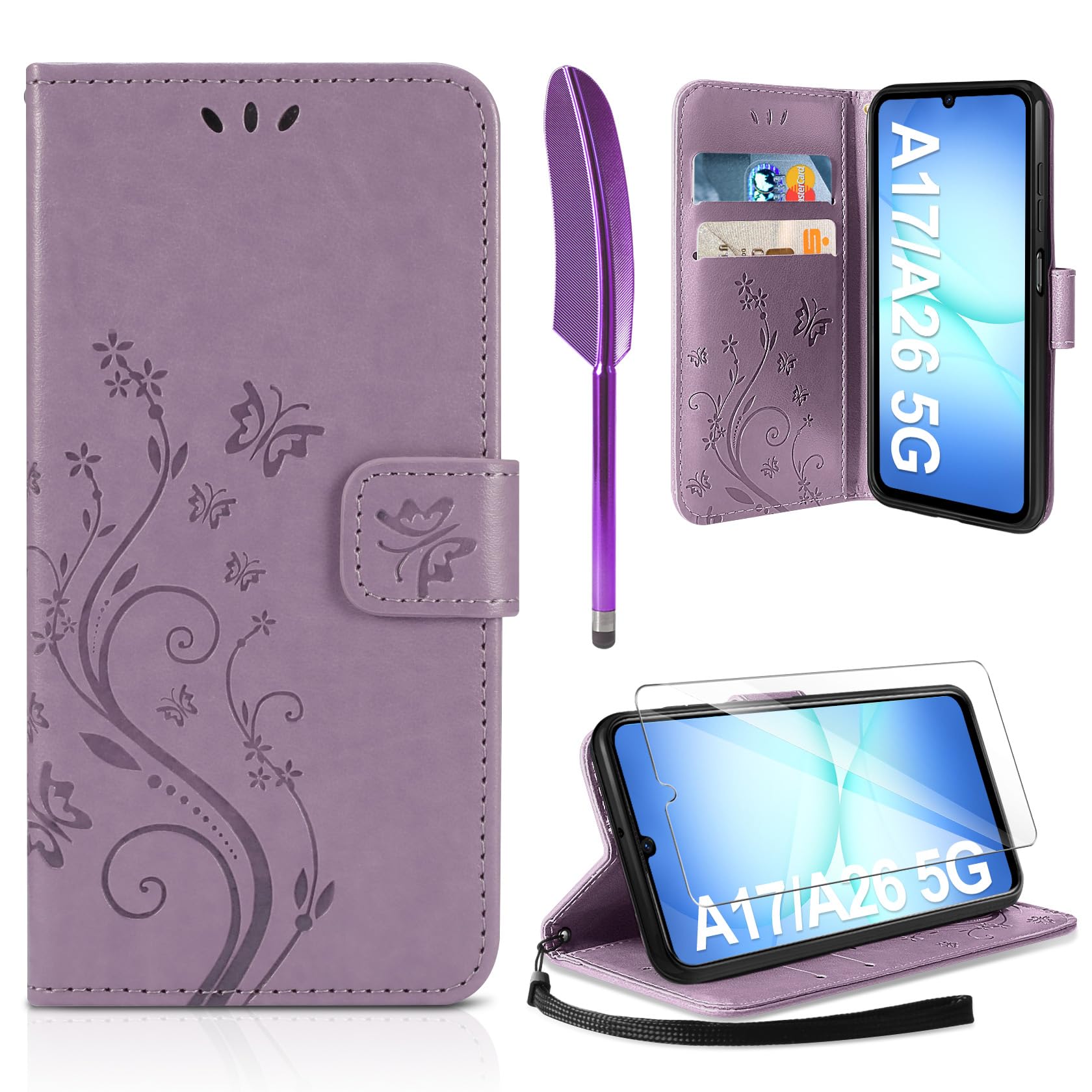 AROYI Lederhülle Kompatibel mit Samsung Galaxy A37 5G Hülle und Schutzfolie, Flip Wallet Handyhülle PU Leder Case Kartensteckplätzen Schutzhülle Kompatibel mit Samsung Galaxy A37 5G Dunkel Blau