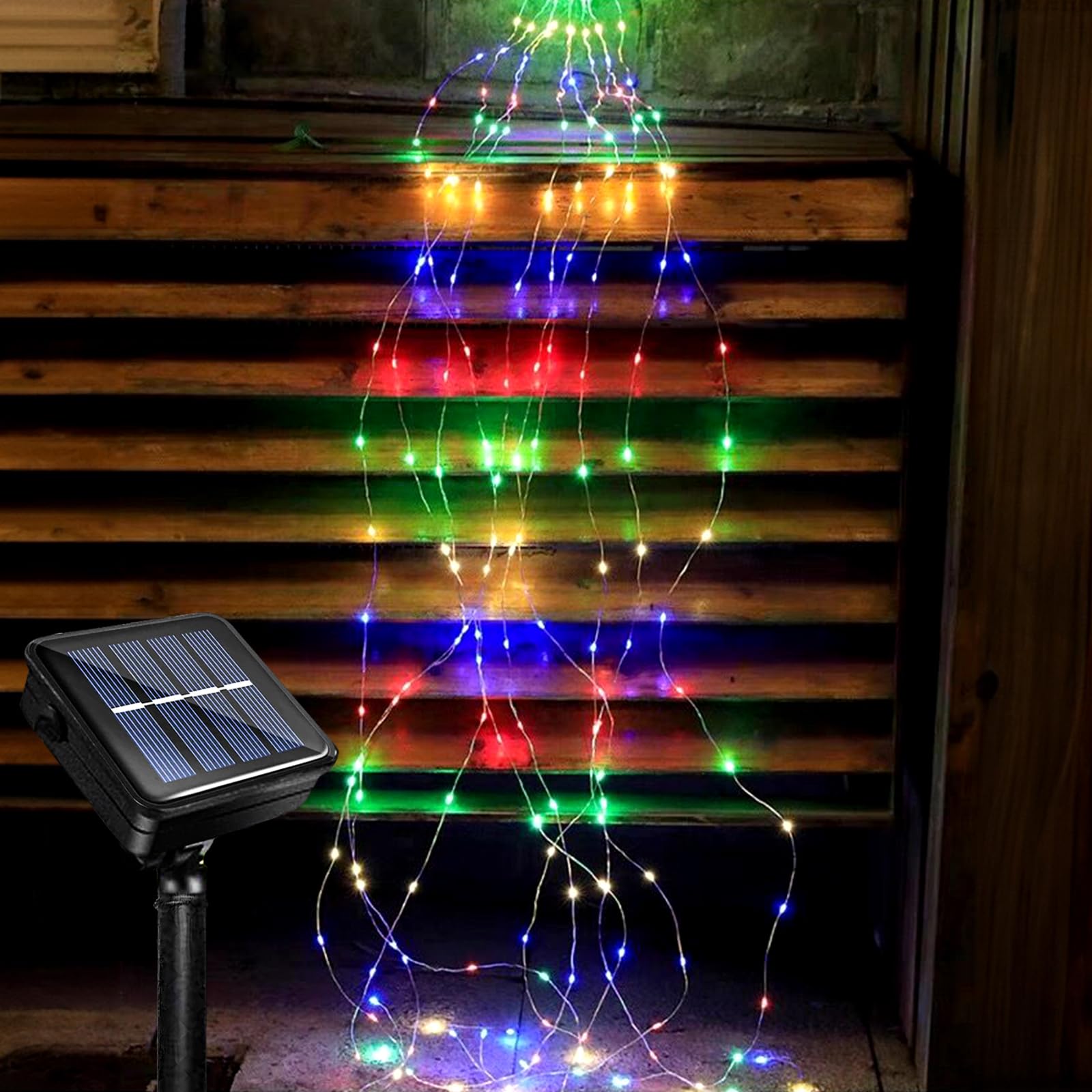 Guirnaldas Luces Exterior Solar, 10 Hilos 2M 200LED Alambre de Cobre Luces de Cascada, Impermeables Cadena de Luces Decorativas, 8 Modos Cadena de Luces para Arbol Jardín Fiestas Boda