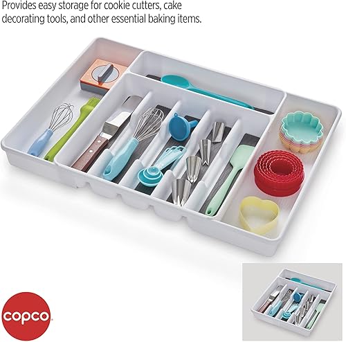 Miniatura 5 de Copco Basics - Organizador de cajones expandible de 6 compartimentos, 15.1 x 12.9 x 2.2 pulgadas, blancogris carbón
