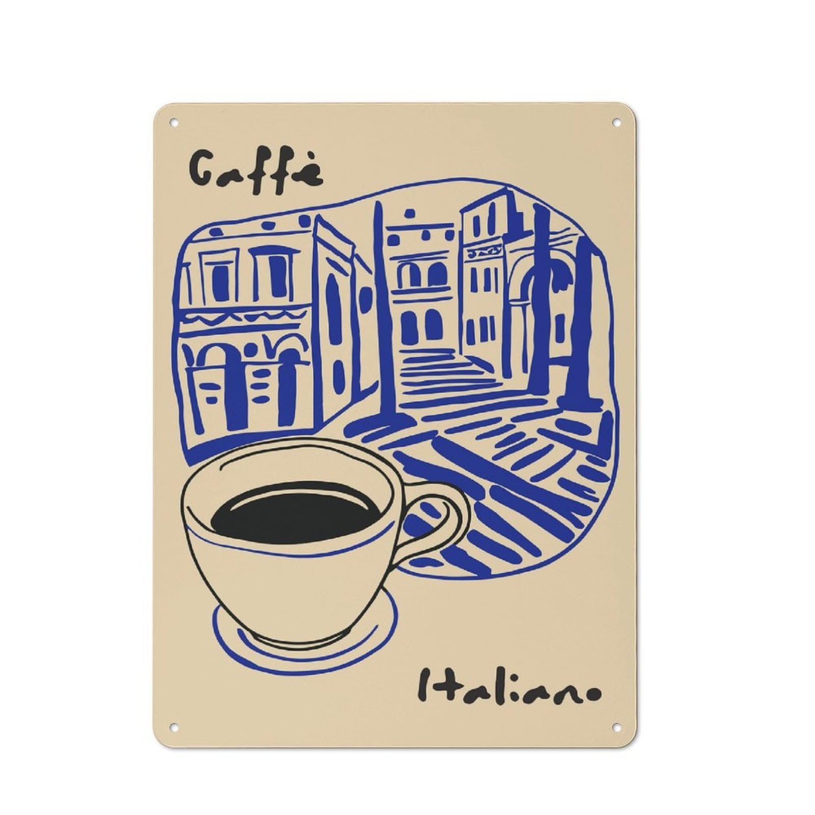 Junmoney Style-15 Tin Wall Plaque 40X30cm With Caffe Italiano Illustration For Hallway Wall, A Decorative Metal Sign For Hallways And Entrance Areas