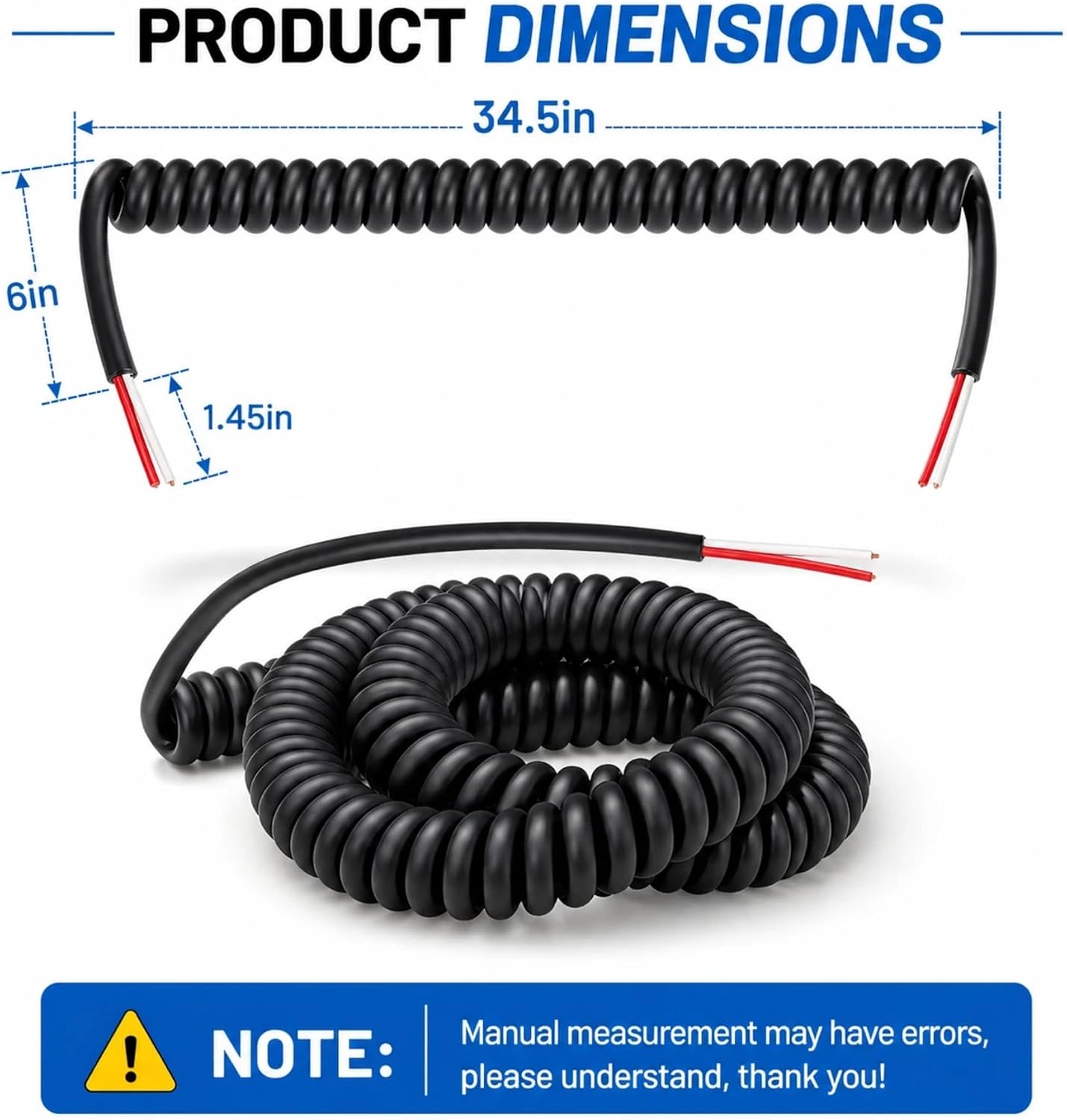 2 Pack 4-20-2 Retractable Coil Cord 18AWG 2C 20FT 300V | Heavy duty coiled extension cord with copper wire and pre-stripped ends; oil and wear resistant for industrial