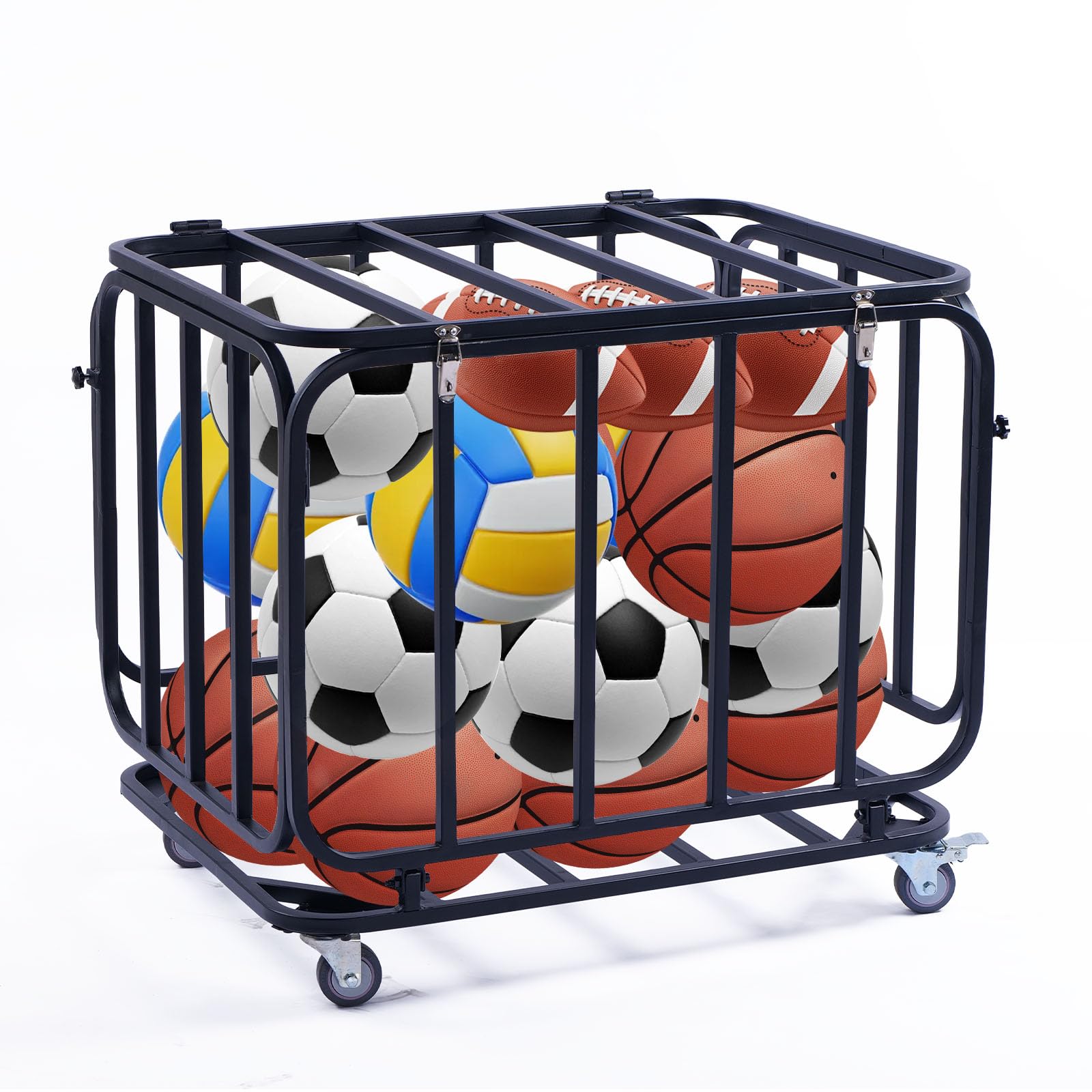 Yunphia US Secure & Mobile Heavy-Duty Steel Ball Storage Cart - Lockable Lid! Ideal for Gyms, Schools, Sports Centers - Indoor & Outdoor All-Sport Equipment Organizer on Wheels