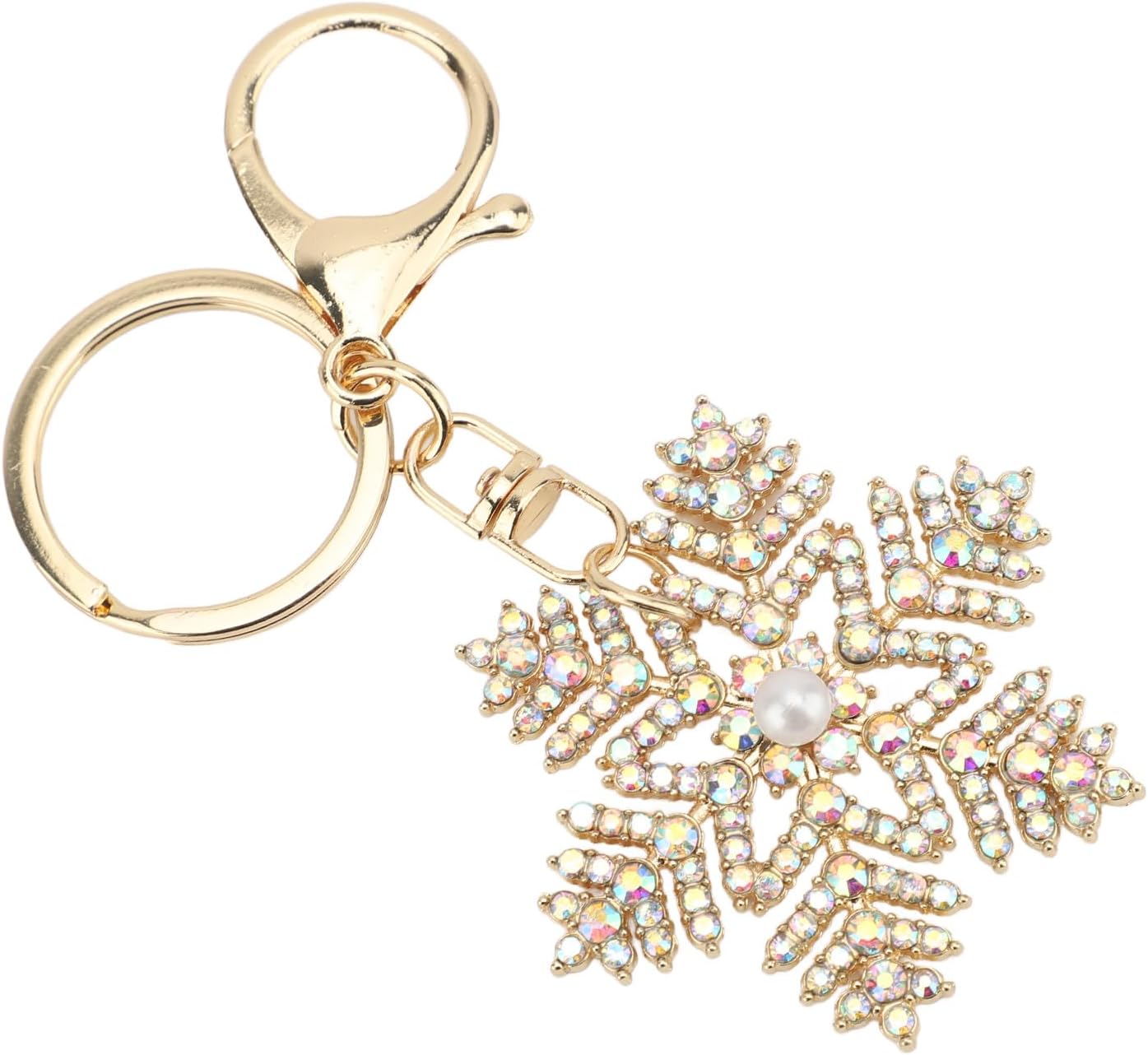 Bling Rhinestone Snowflake Charm Keychain, Sparkling Pearl Bag Charm Key Chain, Cute Snowflake Keyring Accessories for Women's Handbags, Car Keys and Purse Decor (White Colorful) - Image 9