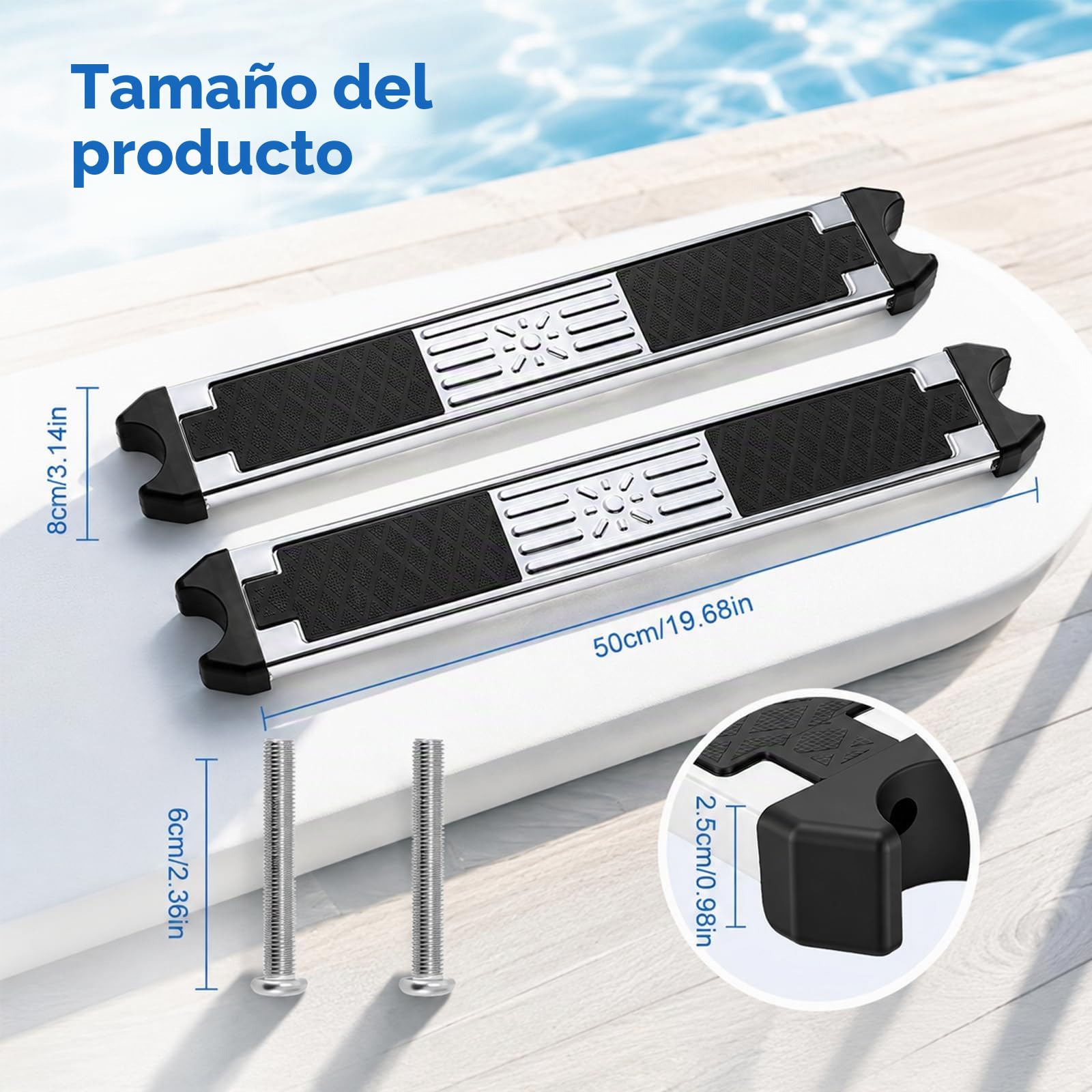 Peldaños para Escaleras de Piscina, Juego de 2 Peldaños Antideslizantes Repuesto de Acero Inoxidable Pedal Universal para Escalera Accesorio Antideslizante Piezas para Escaleras de Piscina