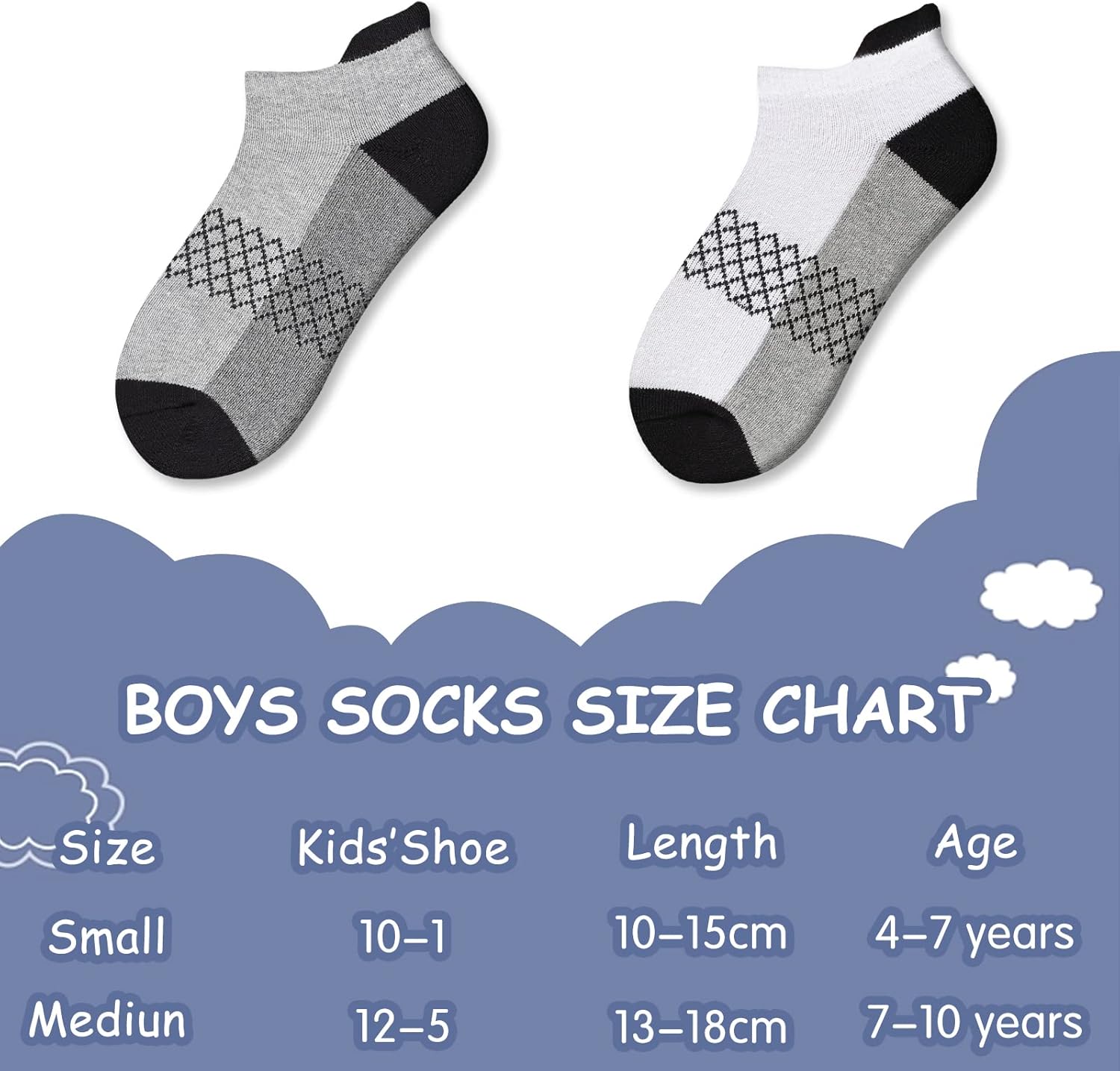 12 Pairs Boys Socks - 4-6, 6-8, 8-10 Years Old - Ankle Athletic Low Cut Socks - Half Cushioned Cotton - Image 3