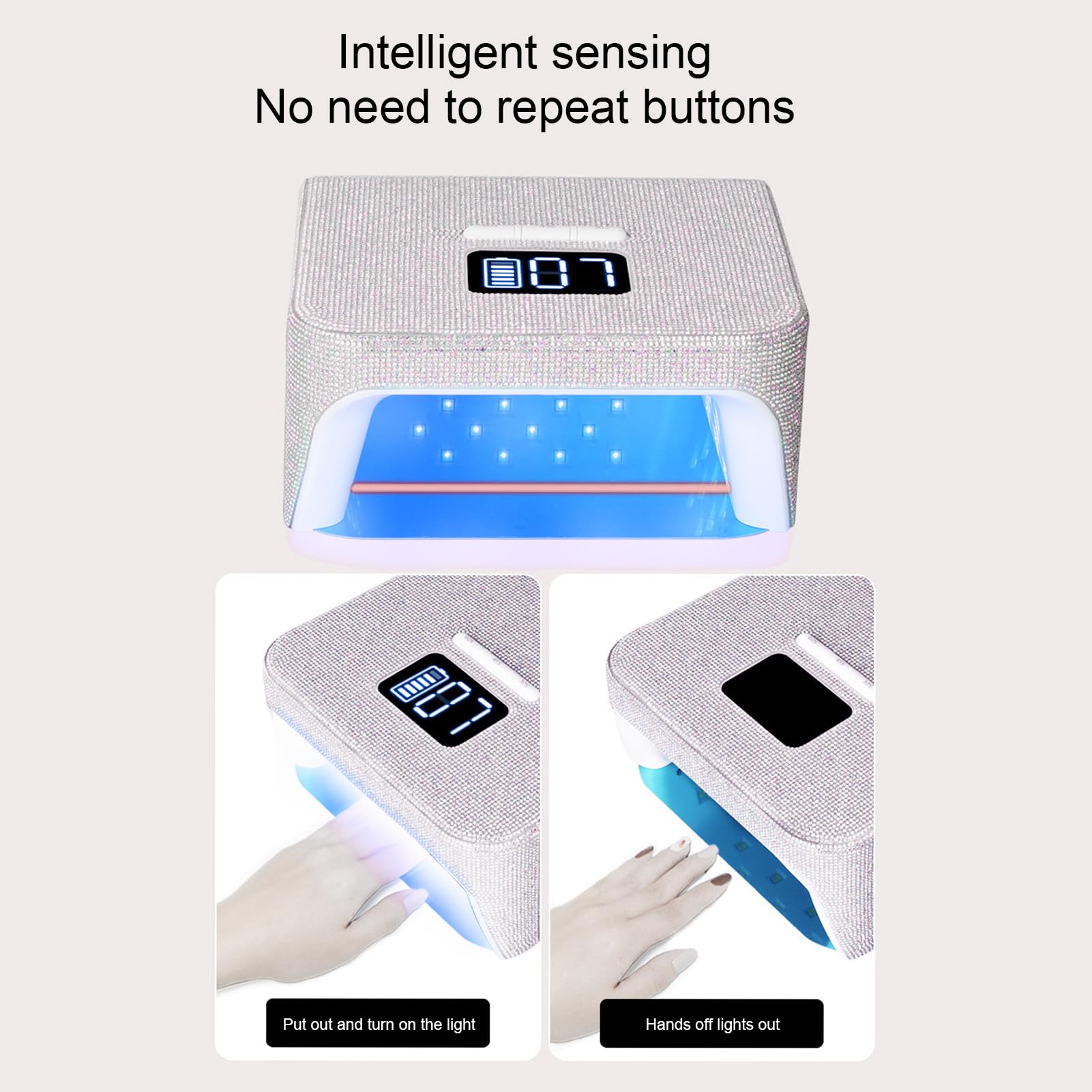 Pongnas Kabellose UV-LED-Nagellampe, Wiederaufladbar, Tragbar, mit 48 LED-Chips, Automatischer Sensor, 4 Timer, 3 Modi, Abnehmbare Basis für Schnell Aushärtende Gelnägel, Maniküre (EU-Stecker)