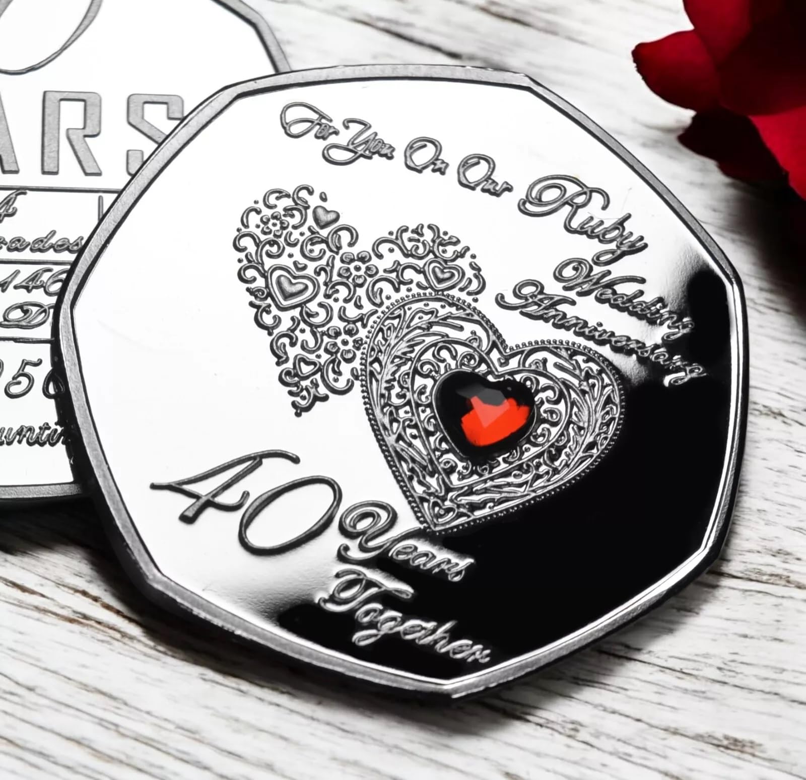 The Commemorative Coin Company Silver On Our 40Th Ruby Wedding Anniversary Commemorative. Gemstone. Gift/Present/Husband/Wife/Partner. 40 Years Together Forty.