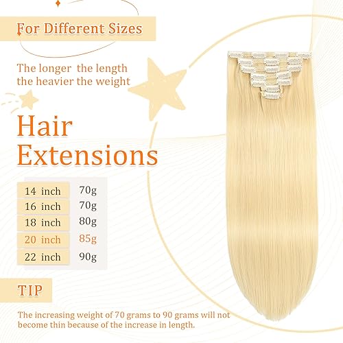 Miniatura 4 de Extensiones de cabello humano real #613 con pinzas, 24 pulgadas, 3.53 onzas, 7 unidades, extensiones Remy sin costuras, trama de piel de encaje