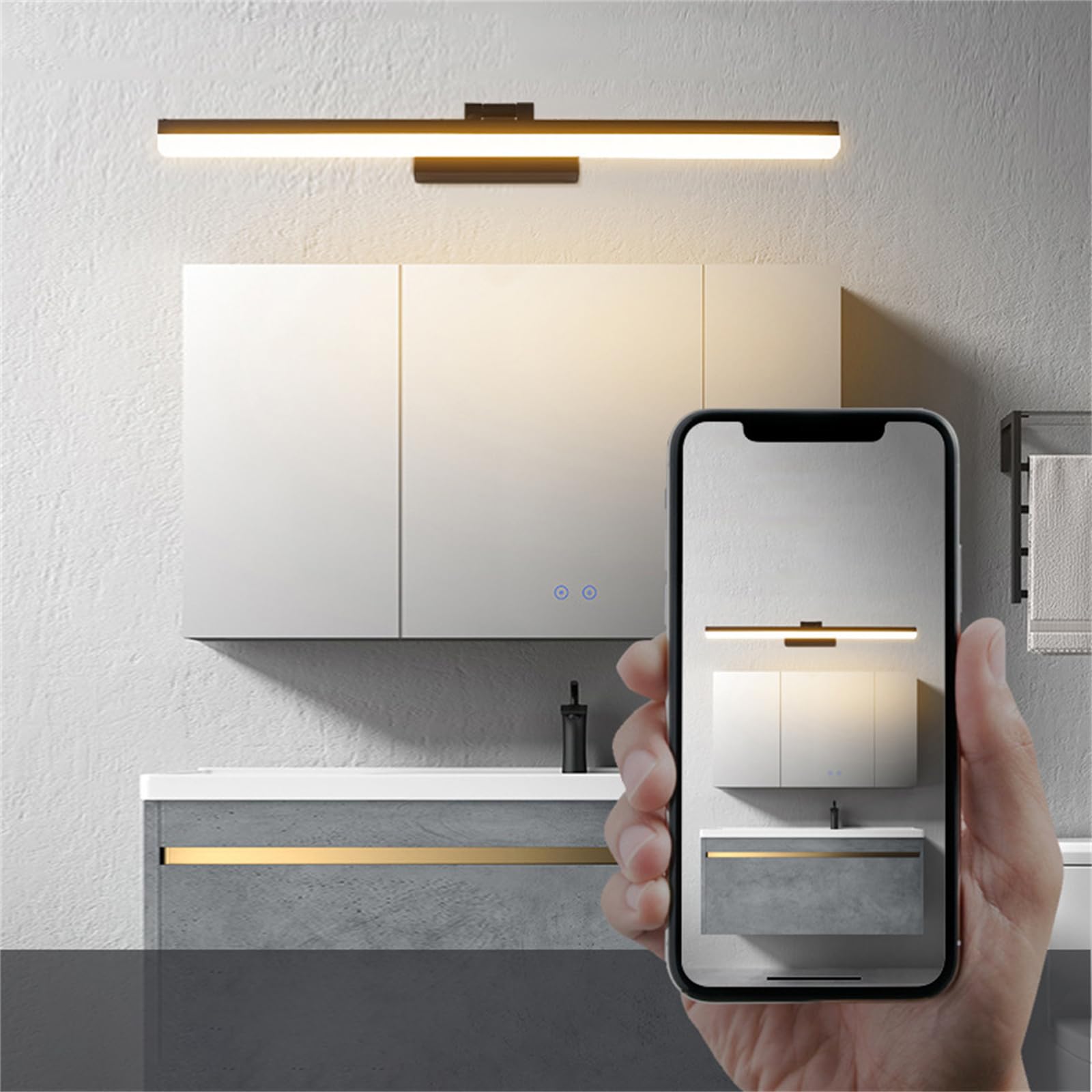LED Wandleuchte mit Schalter Kabellose Wandlampe mit USB Wiederaufladbare Wandbeleuchtung mit 180° Rotation Badleuchte Spiegel Beleuchtung Bilderleuchten Kosmetikspiegel Licht (Weißes Licht,50CM)