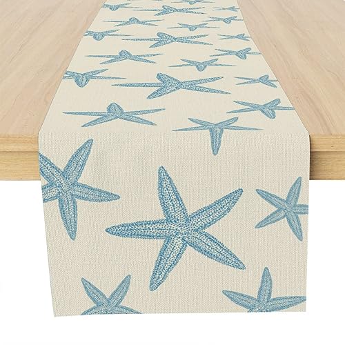 Blue Starfish Table Runner,Nautical Beach Table Runner Decor for Dinning