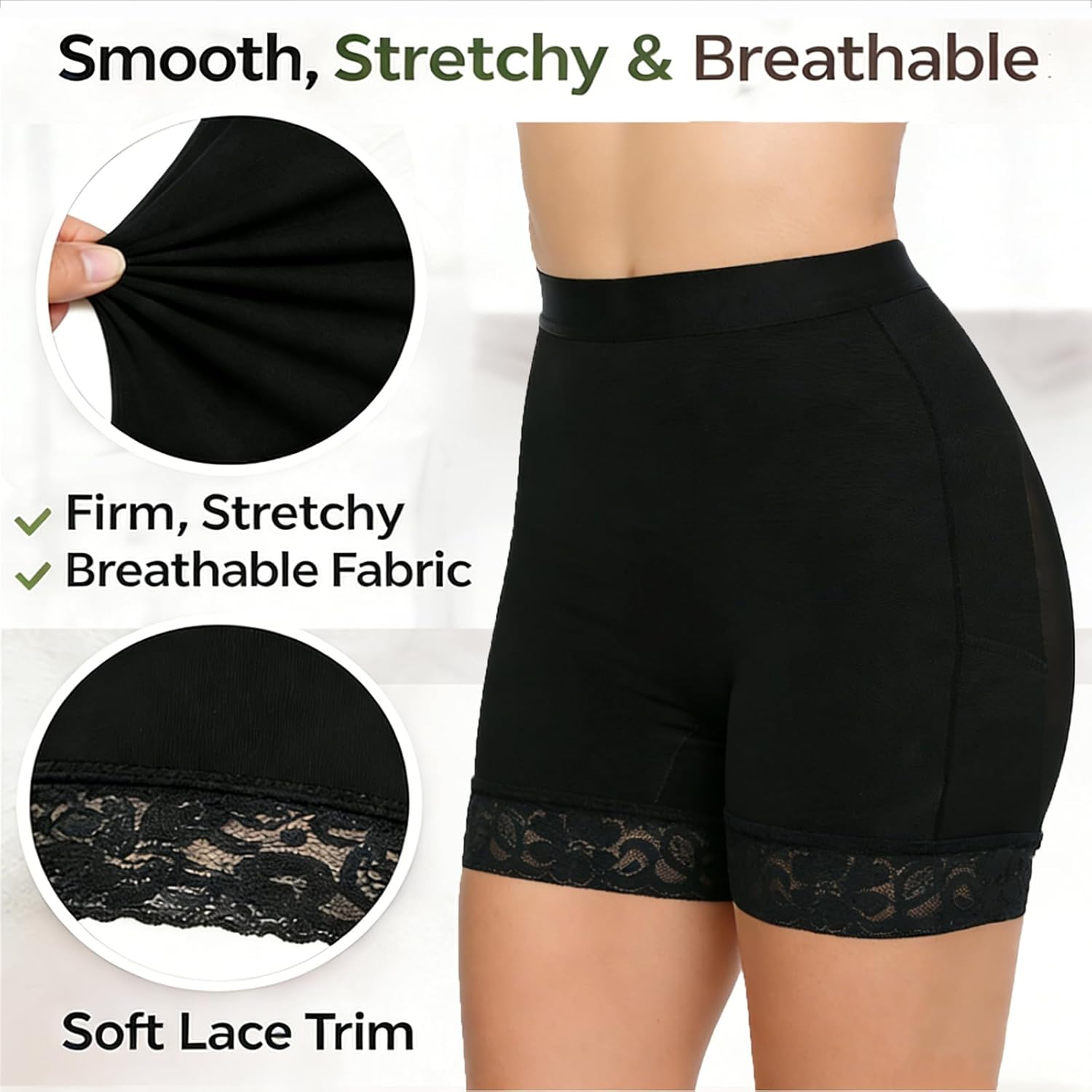 Lace Butt Lifting Shapewear Shorts Tummy Control Shorts Lace Body Shaper Shorts Thigh Slimmer BL-SW07 Black - Image 3