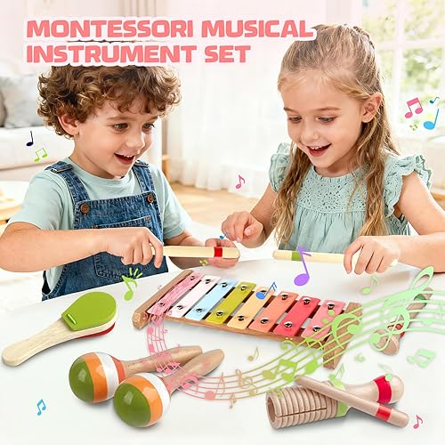 Miniatura 3 de Instrumentos musicales para bebés, juguetes Montessori de madera para niños pequeños de 1 a 3 años, juego de percusión de pandereta maracas