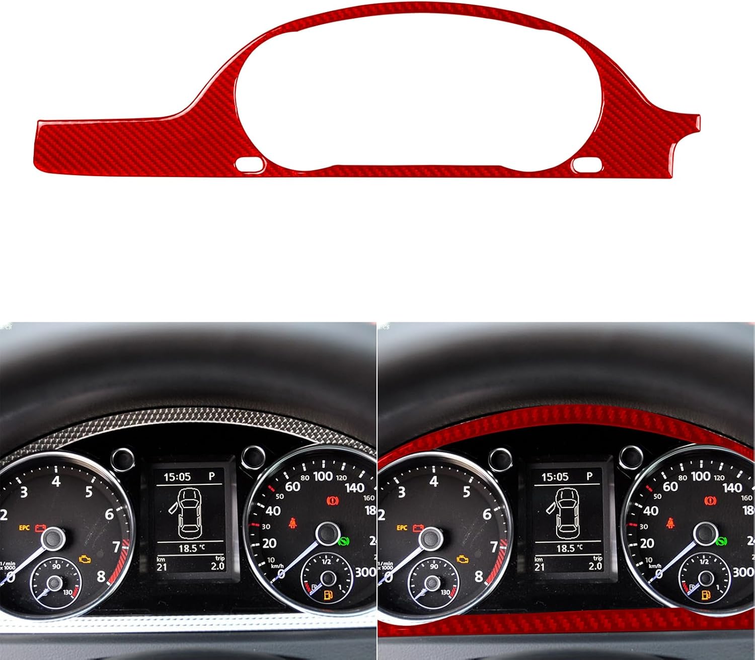 Compatible with Volkswagen Passat B6 2009 2010 2011 Real Carbon Fiber Interior Car Dash Trim Tachometer Frame Decoration Speedometer Surround Decal Sticker Style B Red