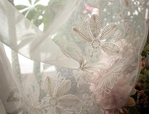 A.Monamour White Transparent Sheer Embroidered Voile Floral Lace Balloon Curtain - Thumbnail 2