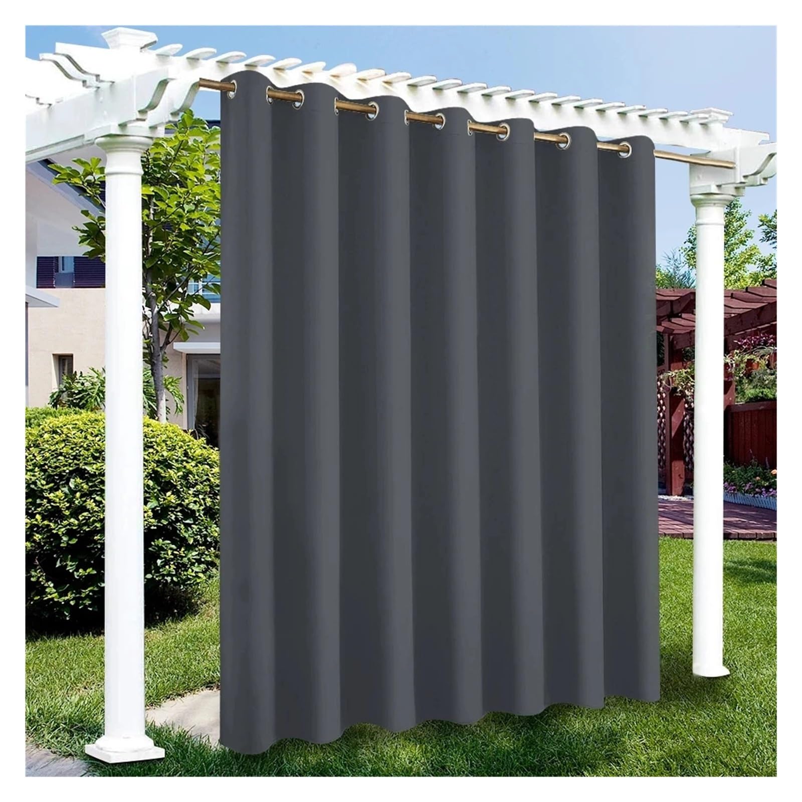 YXINAER Pergola Curtains Outdoor Curtains Waterproof Garden Exterior Curtain Sunlight Blackout For Patio Porch Pergola Covered Terrace Gazebo(Dark Gray,1PCS_W52XH84IN-132X213CM)
