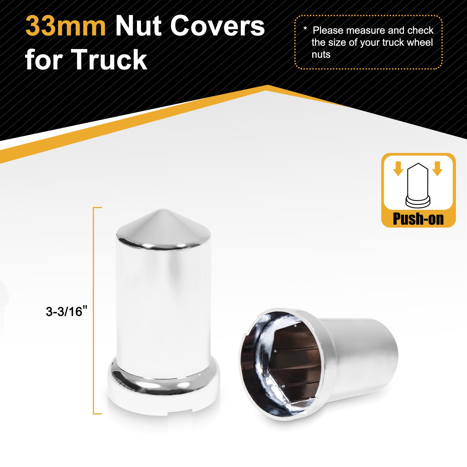 20-Pack 33mm Chrome Lug Nut Covers - Push-On ABS Plastic Caps For Semi Trucks & Trailers 9 thumbnail image