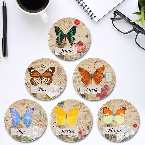 Miniatura 7 de Paquete de 6 posavasos personalizados con diseño de mariposa, regalos de inauguración de la casa para el nuevo hogar, para mujeres y adultos, base