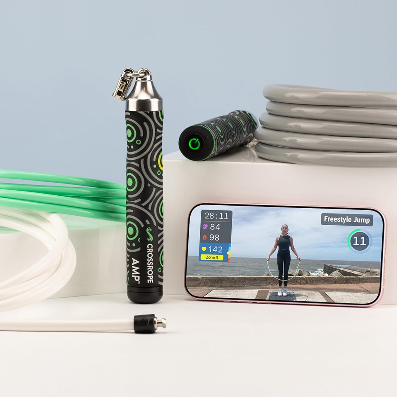 Crossrope AMP Smart Jump Rope Set with 1/4 LB, 1/2 LB & 1LB Jump Ropes – Bluetooth-Connected, High-Intensity Jump Rope Fit...