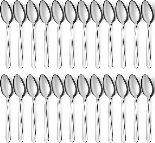 BEWOS Juego de 24 cucharas – Cucharas de 7.5 pulgadas, cuchara de acero inoxidable, cuchara de cena, apta para lavavajillas, cucharadas pulidas con