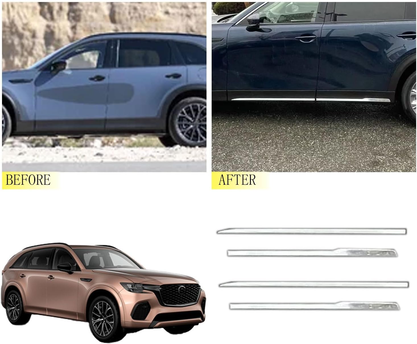 Body Side Door Molding Cover,Exterior Accessory Car Door Protector Trim Fit for Mazda CX-70 CX-90 and CX70 CX90 Hybrid 2024 2025 2026（Stainless Steel，Glossy Chrome