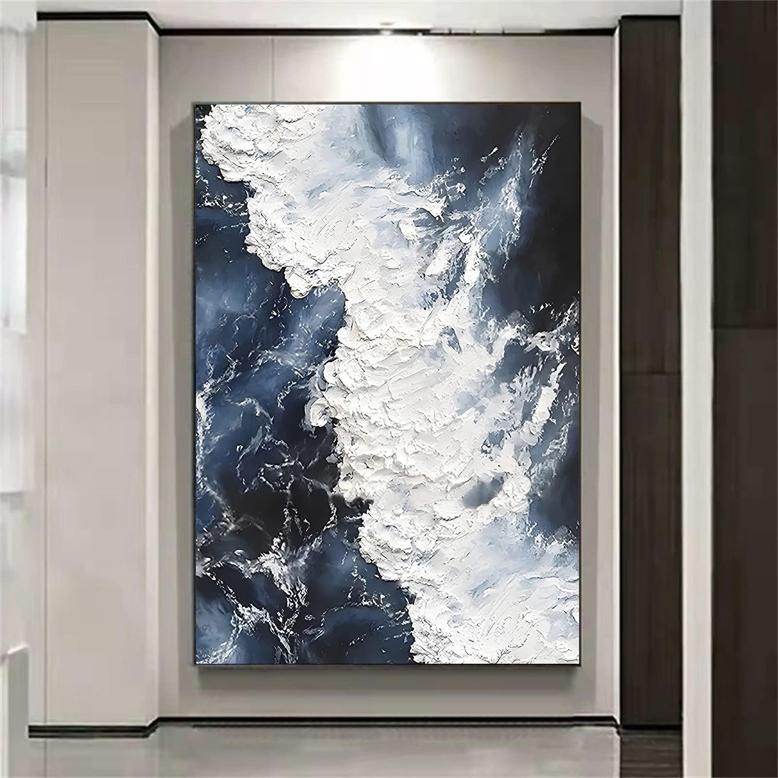 Abstract Ocean Canvas Wall Art Navy Blue and White Abstract Wall Art Blue Sea Ocean Wave Picture Modern Navy Blue Ocean Landscape Poster Abstract Blue Painting for Bedroom Wall Decor 16x24in No frame